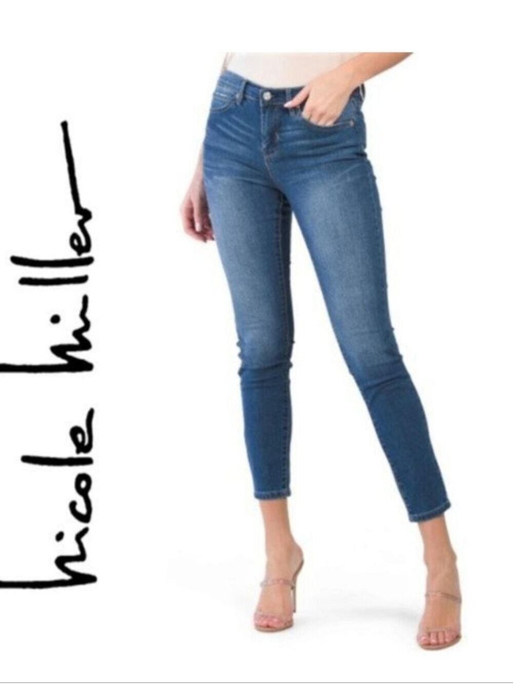 Nicole Miller Soho Medium Blue High-Rise Skinny Crop Jeans